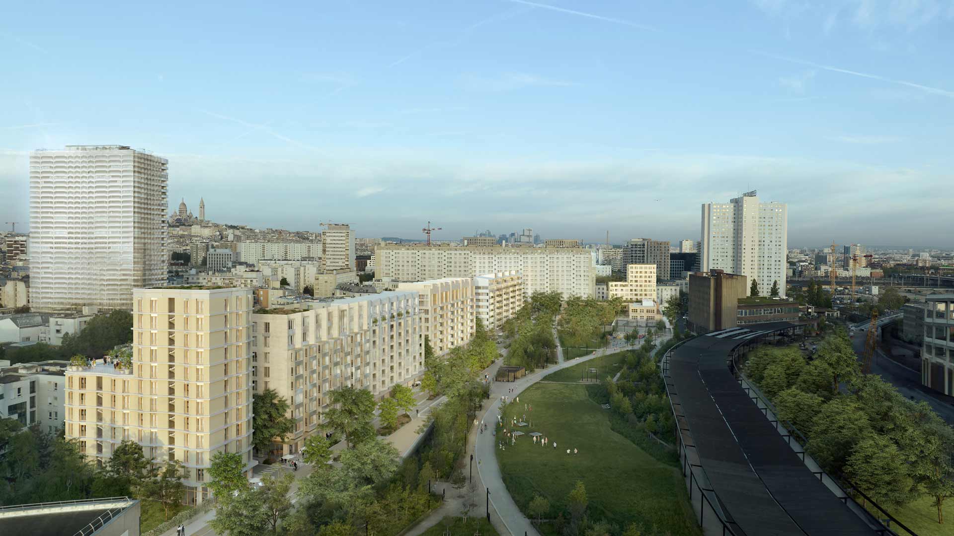 Chapelle Charbon (Paris 18e) - Aujourd'hui un parc, demain un quartier - Perspective du projet Chapelle Charbon, vue est © ArtefactoryLab